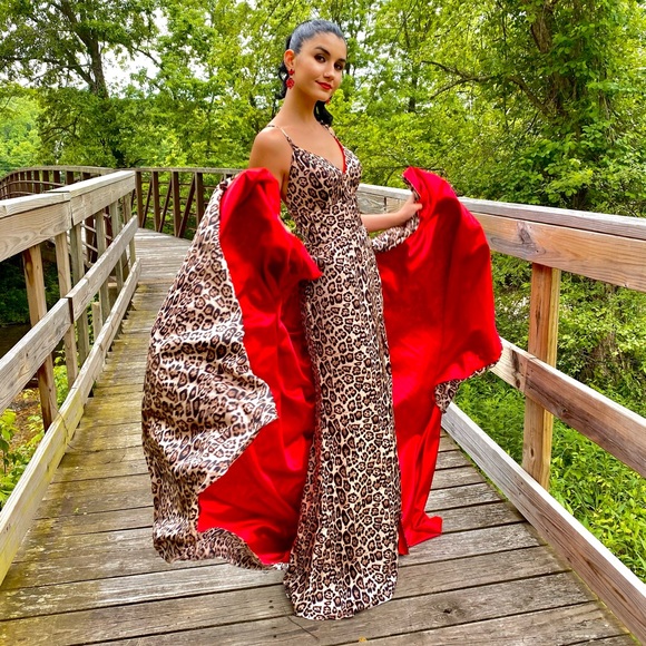 Mori Lee Madeline Gardner dress cheetah and red dress!! Size 6 - Picture 4 of 8